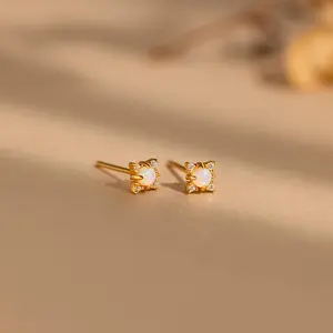 Opal Diamond Star Studs by Caitlyn Minimalist - Celestial Gemstone Earrings in Gold & Silver - Dainty Crystal Jewelry - Girlfriend Gift 