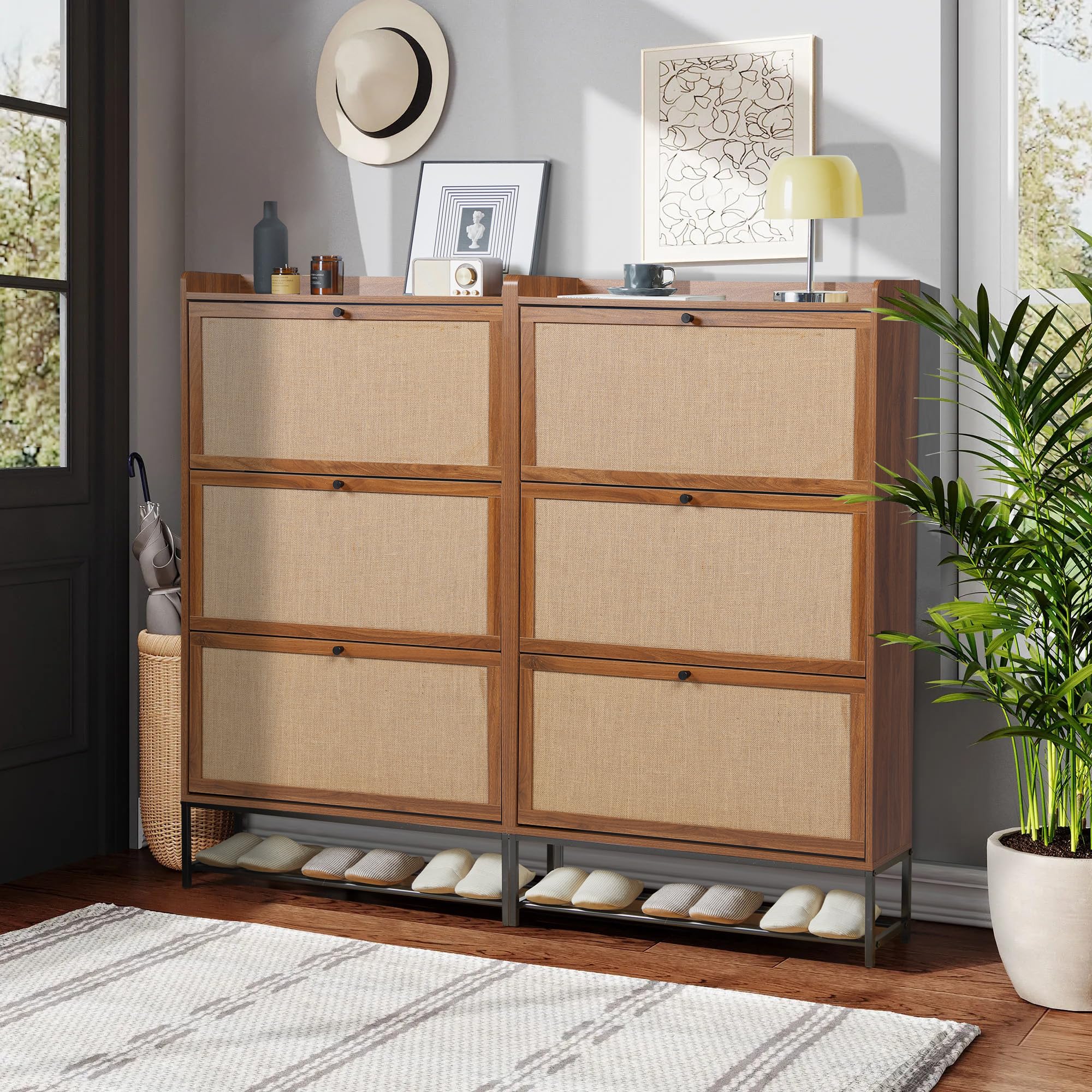 Giratree Shoe Cabinet, Shoe Cabinet Freestanding Tipping Bucket Shoe Rack Organizer with 2 3 4 Flip Drawers, Modern Entryway Narrow Shoe Rack for Entryway, Hallway, Bedroom