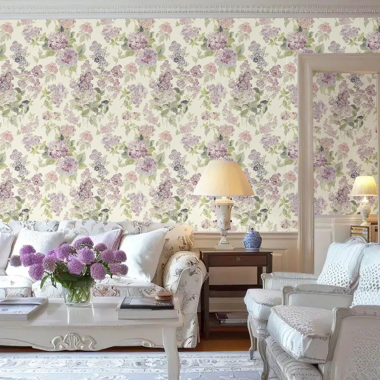 Hydrangea Floral Peel and Stick Wallpaper, 17.3" x 240" Vintage Purple Botanical Contact Paper, Removable Self Adhesive Wallpaper for Bedroom, Bathroom, Cabinets and Accent Walls