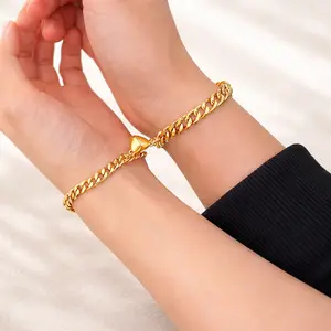 Unisex Love Magnet Heart Charm Cuban Link Couple Bracelets Set - Quiet Luxury Trendy It Girl Ins Aesthetic Romantic Matching Relationship Jewelry Valentines Gifts for gf