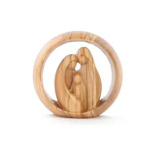 Olive Wood Nativity Scene_ Holy Family in Circle