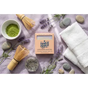 Charlie Charlie Soap Co. Lavender Matcha Bar - Artisan Natural Soap with Calming Lavender, Crisp Evergreen, and Earthy Matcha for Mindful Mornings & Spa-like Self-care