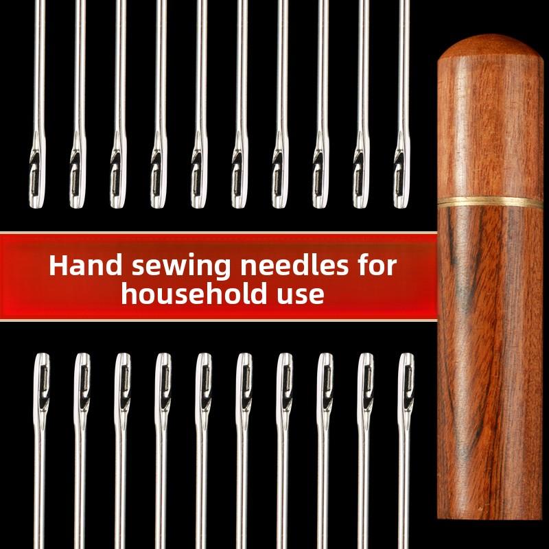 30pcs Self Threading Needles, Stainless Steel Blind Sewing Needles with Solid Wood Needle Case, Sewing Supplies for Home Use for DIY Embroidery Mending Sewing Projects
