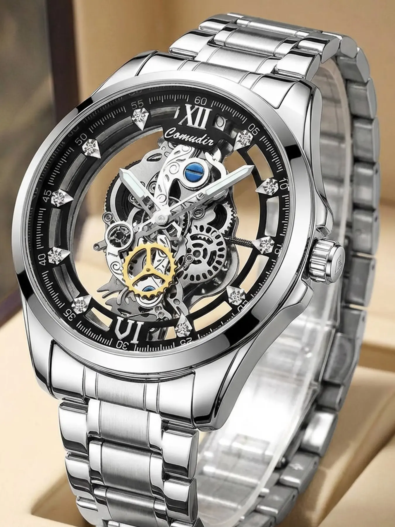 Men's Dual-Sided Transparent Sporty Casual Business Watch, Round Analog Quartz Watch, Alloy Case, All Seasons, Batteries Included