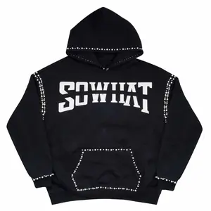 SOWHAT Nail Bead Pullover Hooded Sweatshirt Black