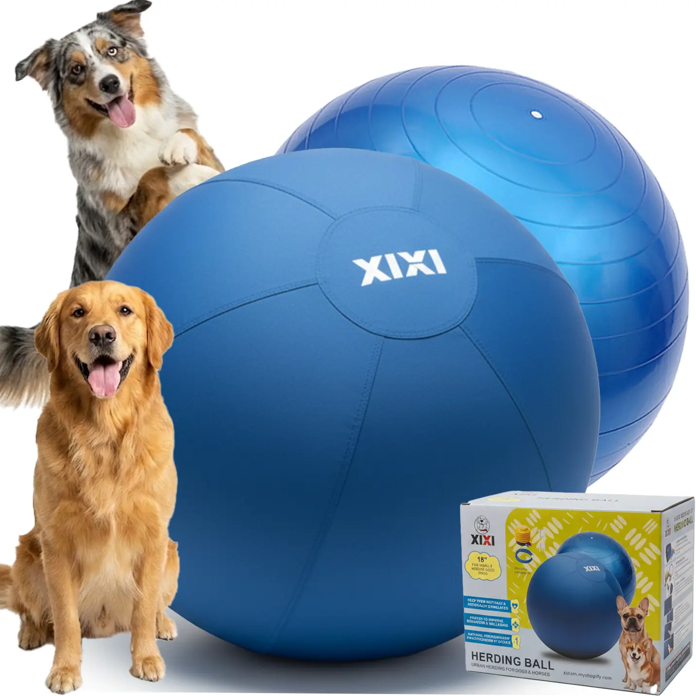 XIXI Durable Dog Herding Ball for Large Dogs & Border Collies - Pump-Inflatable Fabric Plain Outdoor Ready Interactive Exercise Toy for Camping Essentials, Outside, Rubber Fabric