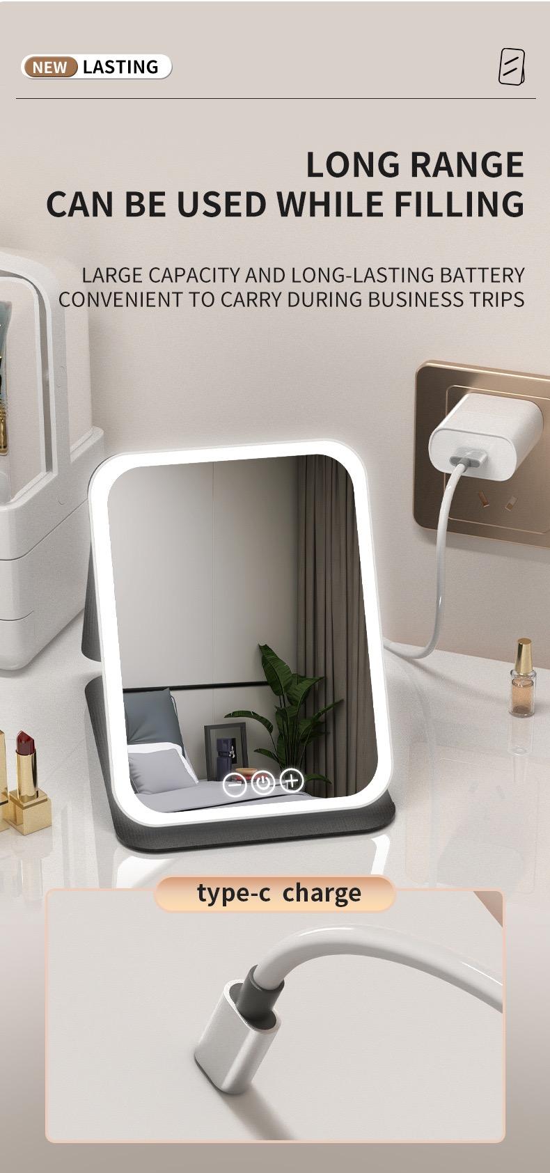 LED Makeup Mirror with Dimmable 3 Color Modes, Touch Screen Control Vanity Based Mirror Desk Mirror Square White
