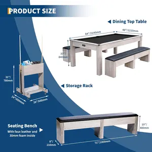 Black,7FT 3-in-1 Pool Table with Dining Top & Table Tennis | Billiard Table Set with Accessories (Balls, Cues, Ping Pong) | HDF Wood Grain Finish | Includes Rolling Storage Caddy