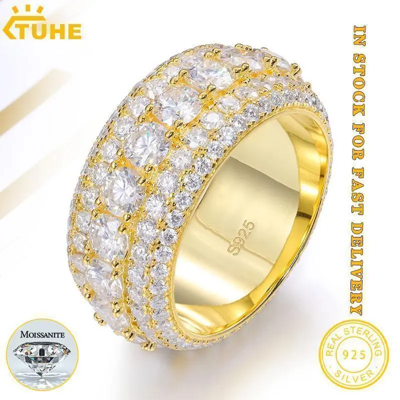 TUHE Fine Jewelry Unisex Rings Moissanite VVS1 With Certificate For Men Hip Hop Pave Setting S925 Silver Rings Hip Hop Jewelry