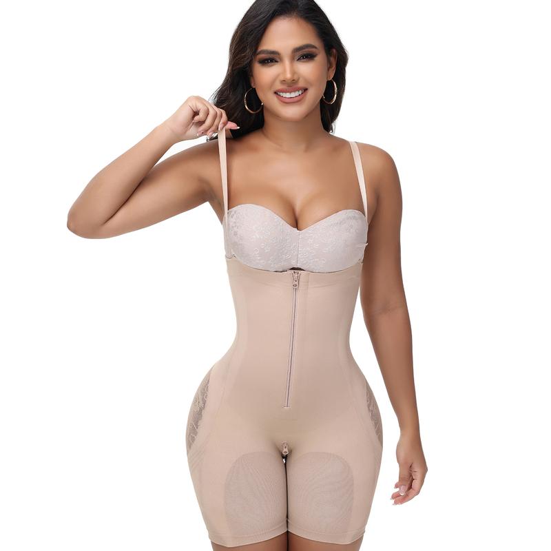ChicCurve High-Waisted Tummy Control & Butt-Lifting Shaping Shorts for Women Breathable Fabric with Zipper Detail Plain Design Comfortable Bodysuit Minimalist Basic Style Shapewear