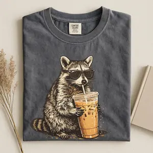 Comfort Colors Raccoon Iced Coffee Shirt, Funny Animal Graphic Tee