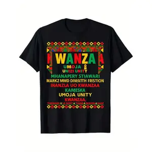 Men'S & Women'S Kwanzaa African Print T-Shirt - Umoja Unity Festival Bold Statement Graphic Tee with Pan-African Colors (Green, Red, Yellow, ) - 2025 Must-Have Design, Comfortable Short Sleeve Crewneck, Pan-African Symbolism for Casual & Party Wear