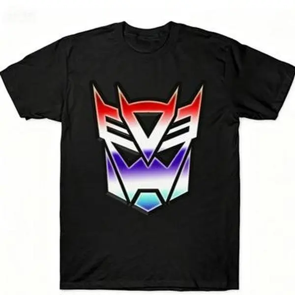 Gradient Rainbow Decepticons Logo Graphic T-Shirt Retro Transformers Villain Symbol Tee Unisex 80s Cartoon Movie Fan Black Short Sleeve Top