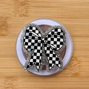 Checkered Bow Magnetic Grip, Kindle Decoration, Phone Holder, Kobo Grips, Book Lover Gifts, Gift For Her