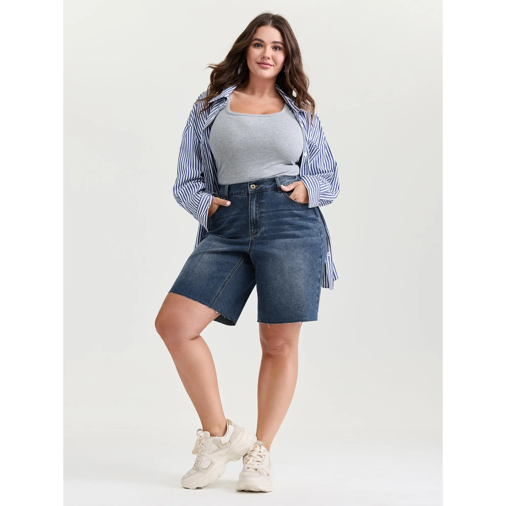 BLOOMCHIC Plus Size Elastic Waist Denim Shorts [M-6X]，Butt Lifting Mid-Rise Skinny-Fit BBL Women,summerwins Leg Garment Womenswear Fabric,Summerfinds