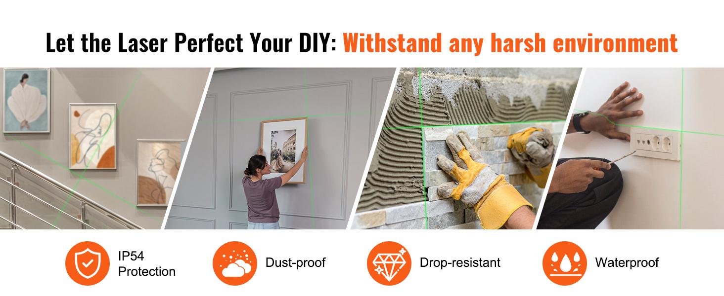 VEVOR Laser Level, TikTokShopBlackFriday, 100ft, Self Leveling Manual Green 4 x 360° Cross 16 Line Laser, IP54 Waterproof Remote Control Manual Self-leveling Mode & 5h Continuous Working Time Line Laser, Battery Include