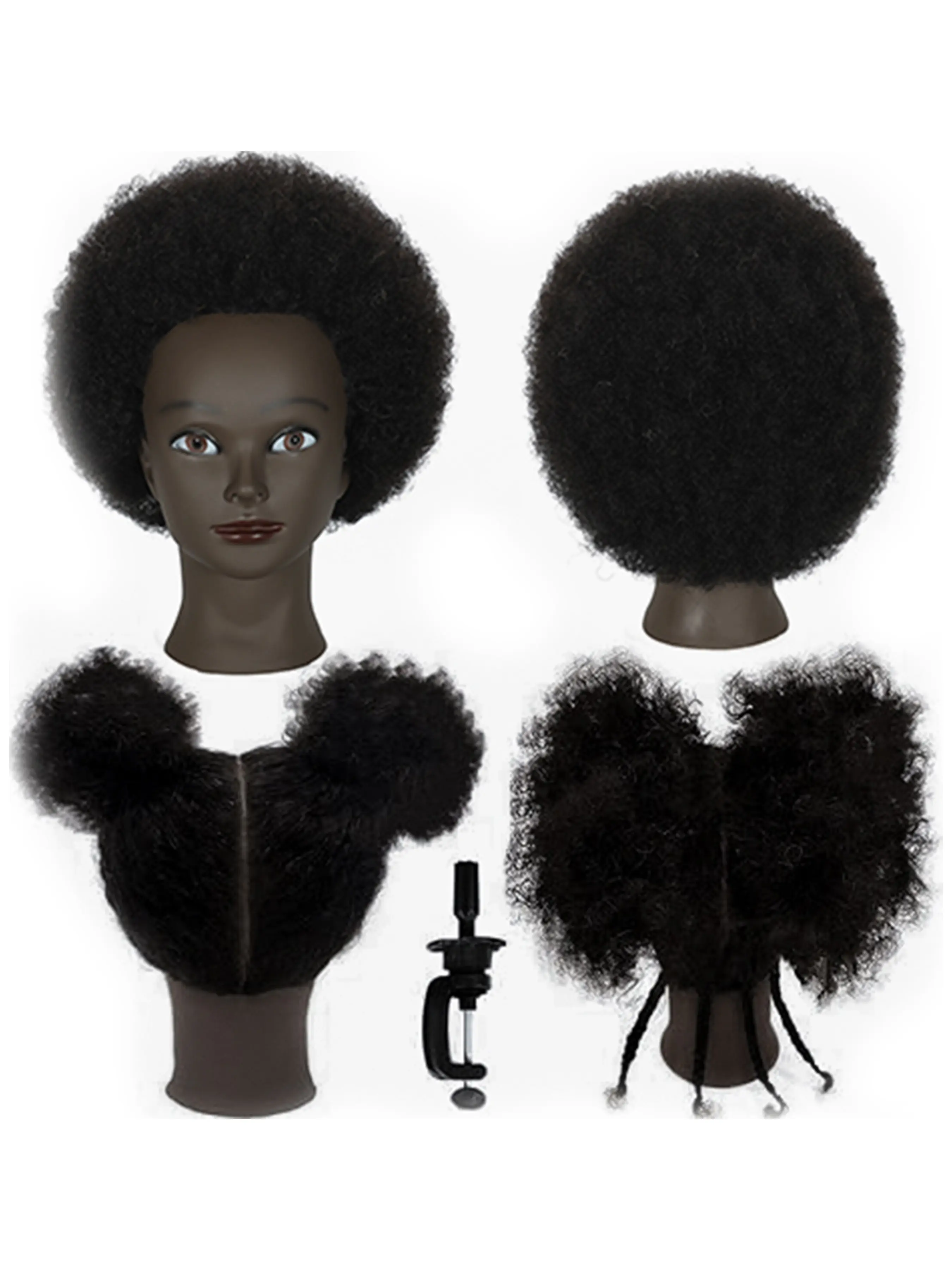 African Model Head Afro 100% real Hair, Curly Beauty Mannequin, Human Model Head with Stand, Practice Braiding, Styling Training, Hairstyle Design