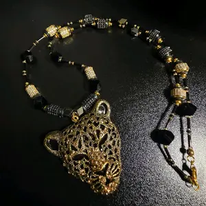 Gabriela Haller HigherKii Artique Black'n Gold Jag Jewelry Set with beaded necklace, bracelet, and earrings