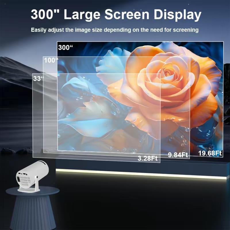 XBJ Mini Smart Projector HY300 4K/720P Resolution Android 11 WiFi BT 5.0 Auto Keystone 130" Screen 180° Flip Audio Home Theater Surround Sound Portable Projector