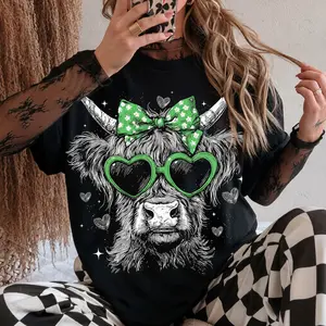 Vintage Highland Cow St. Patrick's Day Shirt, Retro Funny St Patty's Day Outfits, Lucky, Coquette, Top Womenswear