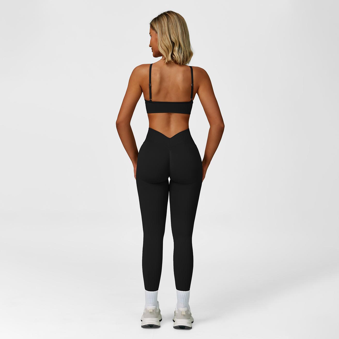 Women's Solid Color Cut-Out Backless Camisole Top & High-Waist Leggings Tracksuit Set, Sporty Comfortable Breathable Outfits for Yoga, Gym, Workouts, Running, Valentine's Day Gift for Girls, Ladies' Summer Sports Wear SpringStatements