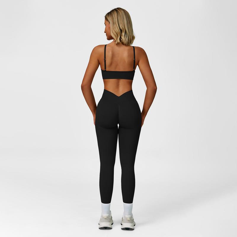 Women's Solid Color Cut-Out Backless Camisole Top & High-Waist Leggings Tracksuit Set, Sporty Comfortable Breathable Outfits for Yoga, Gym, Workouts, Running, Valentine's Day Gift for Girls, Ladies' Summer Sports Wear Athleisure Sweatsuit