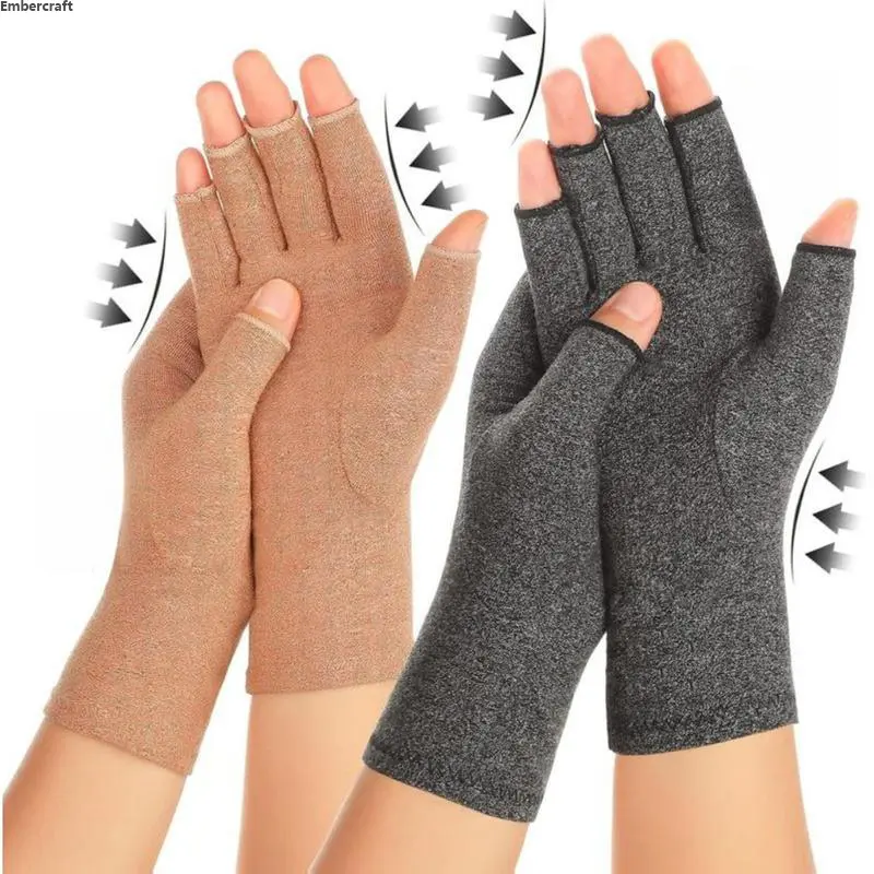 Embercraft 2 Pairs Adults' Fingerless Compression Gloves with Thumb Sleeves - Moisture Wicking, Breathable Fabric, Arthritis Pain Relief, Carpal Tunnel Support, Prop 65 Safe for Typing, Cooking, Two Pairs