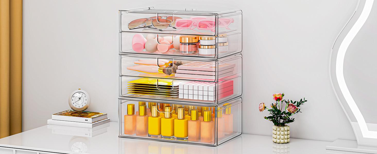 6-Pack Clear Acrylic Stackable Storage Boxes, Multi-Purpose Desktop Organizer for Makeup, Cosmetics & Office Supplies 6-Pack Clear Acrylic Stackable Storage Boxes, Multi-Purpose Desktop Organizer for Makeup, Cosmetics & Office Supplies