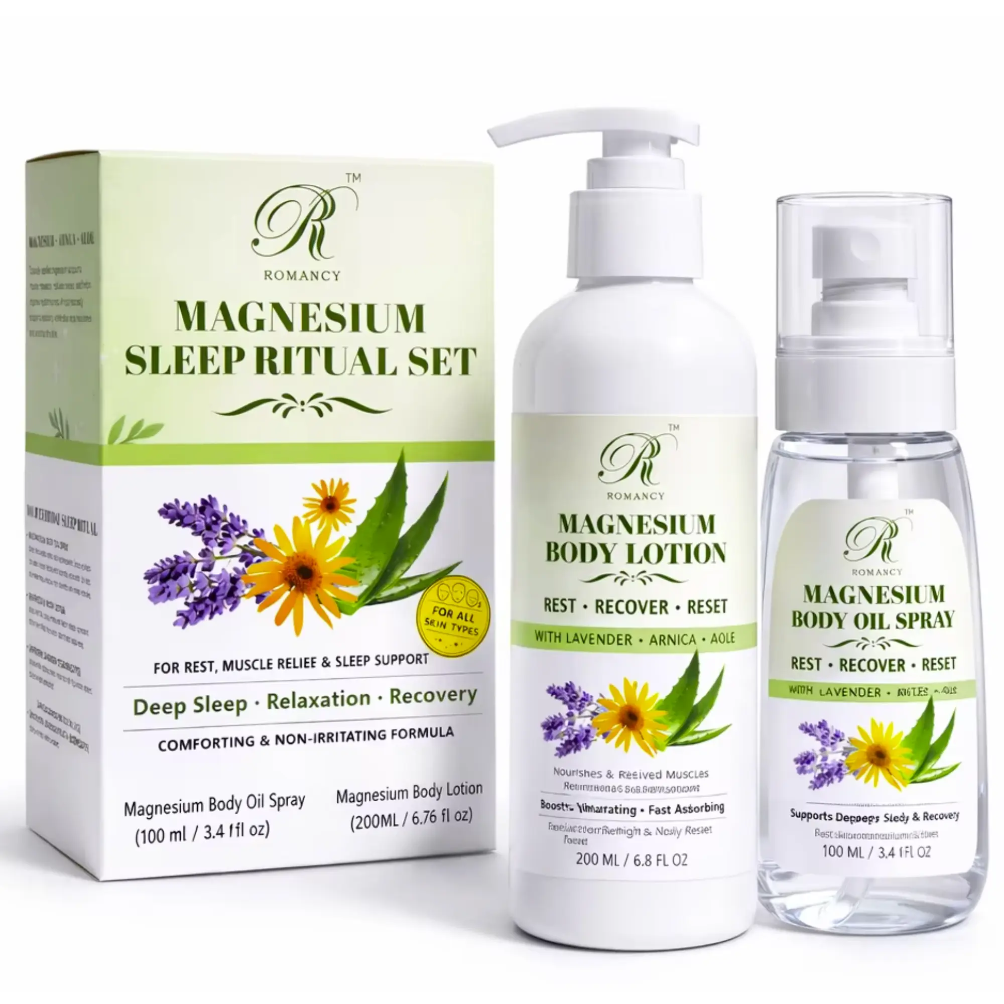 Magnesium Lotion & Oil Spray Set – Lavender Body Lotion with Arnica, Magnesium Spray for Legs, Feet & Body, Sleep Support, Muscle Recovery, Fast Absorbing, Relaxation, Self Care Gift for Women & Men
