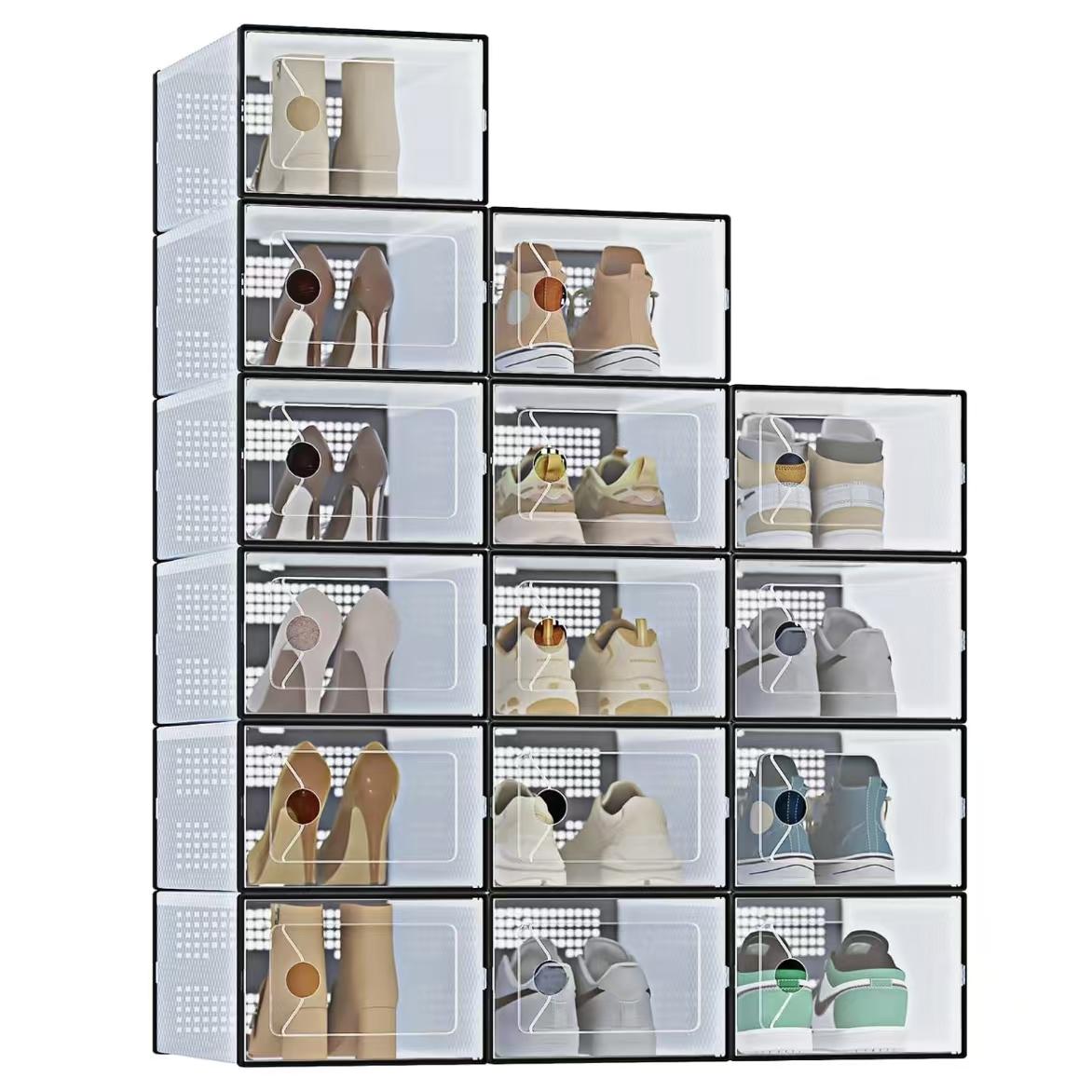 Stackable Shoe Storage Boxes, 15-Pack Plastic Shoe Organizers with Lids, Large Shoe Rack & Holder for Closet, Under Bed, Entryway, Sneaker Display and Storage Containers Stackable Shoe Storage Boxes, 15-Pack Plastic Shoe Organizers with Lids, Large Shoe Rack & Holder for Closet, Under Bed, Entryway, Sneaker Display and Storage Containers