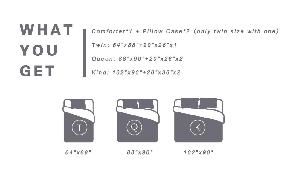 DOWNCOOL 3pcs Lightweight Comforter Set for All Seasons, Bed in a Bag with 1 Comforter & 2 Pillowcases (Only 1 for Twin Size), Quilted Box-Stitch Design