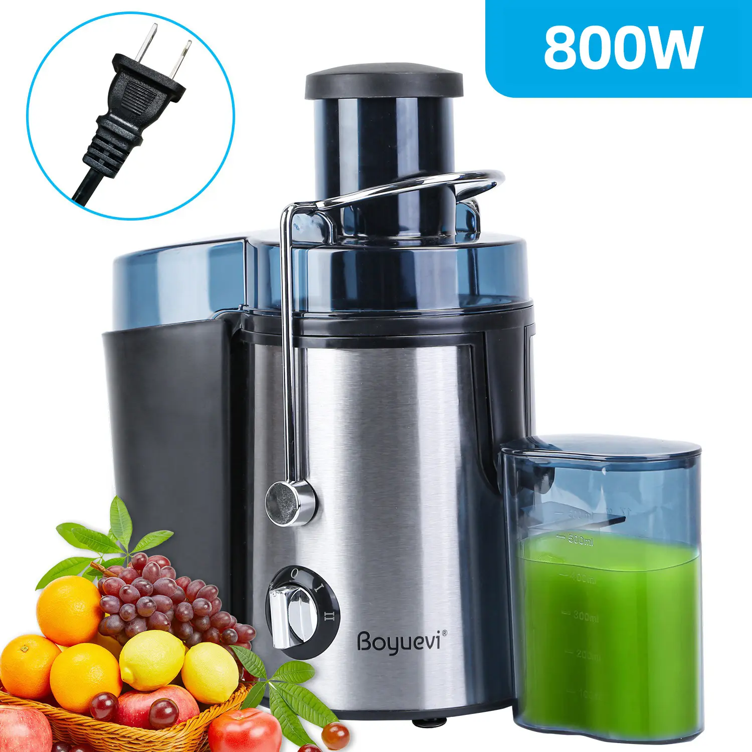 BOYUEVI 800W Centrifugal Fruit Juice Extractor - 1PC BPA-Free Kitchen Supplies Blade Juicer, 3" Wide Feed Chute, 30oz Jug, Easy Wipe Clean, Auto-Cut Off, No Cutting Needed, Fast Fresh Juice in Seconds, Blade Juicers