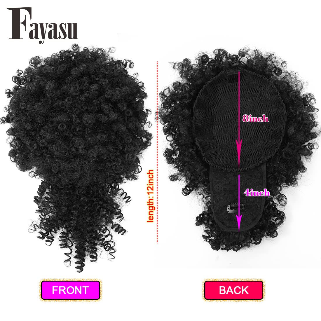 Fayasu Afro Puff Drawstring Ponytail with Bangs Short Ponytail Hair Extension Black Girl Kinky Curly Hair Clip in Bangs Updo Hairpieces for Black Women (1B)