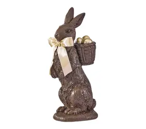 10" Resin Chocolate Bunny With Basket And Eggs By Valerie