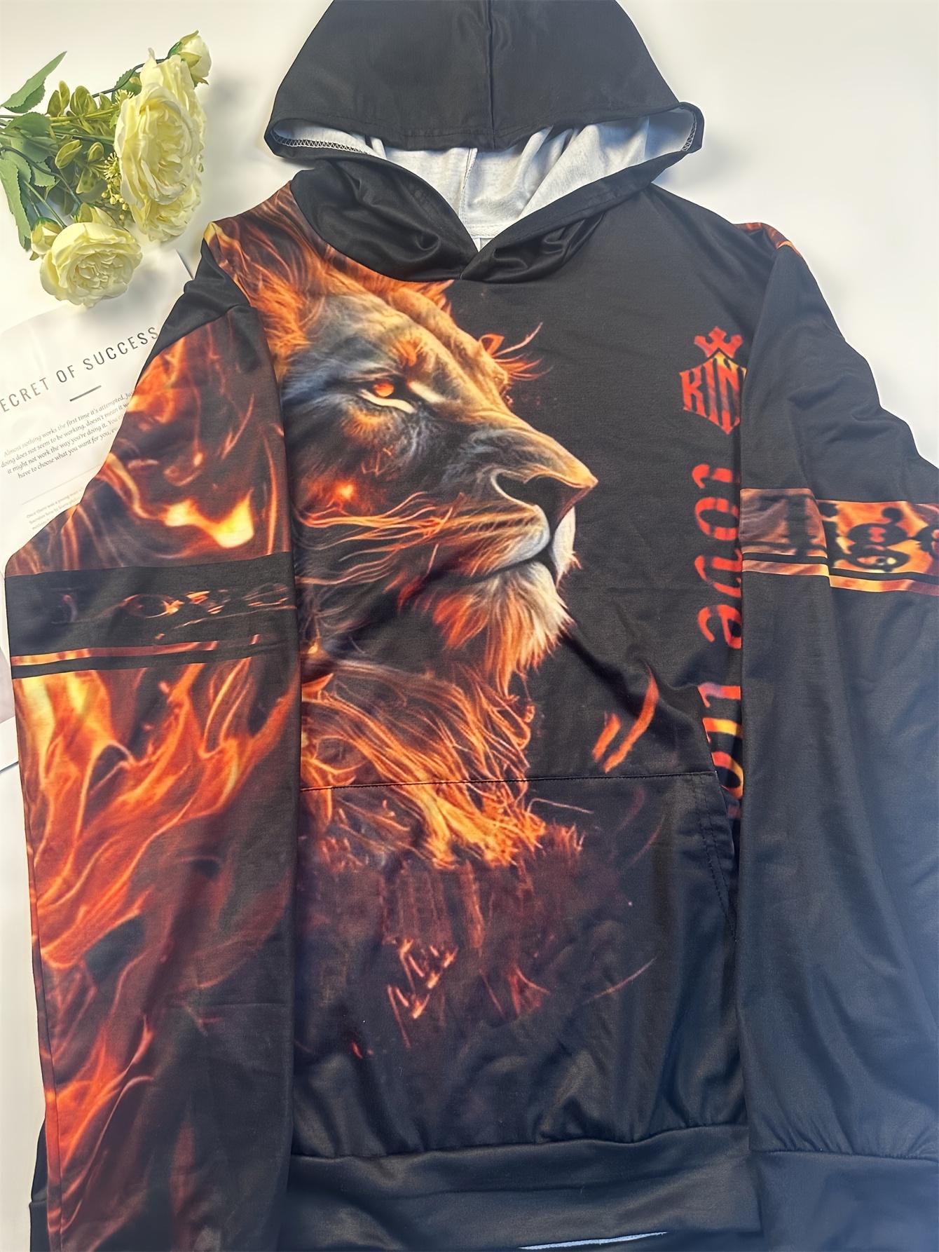 Flame Lion Two-Piece Activewear Set, featuring eye-catching flame print lion pattern design. The complete set is coordinated, made of soft fabric, with a futuristic street style, suitable for casual outings, fitness running, or gatherings.