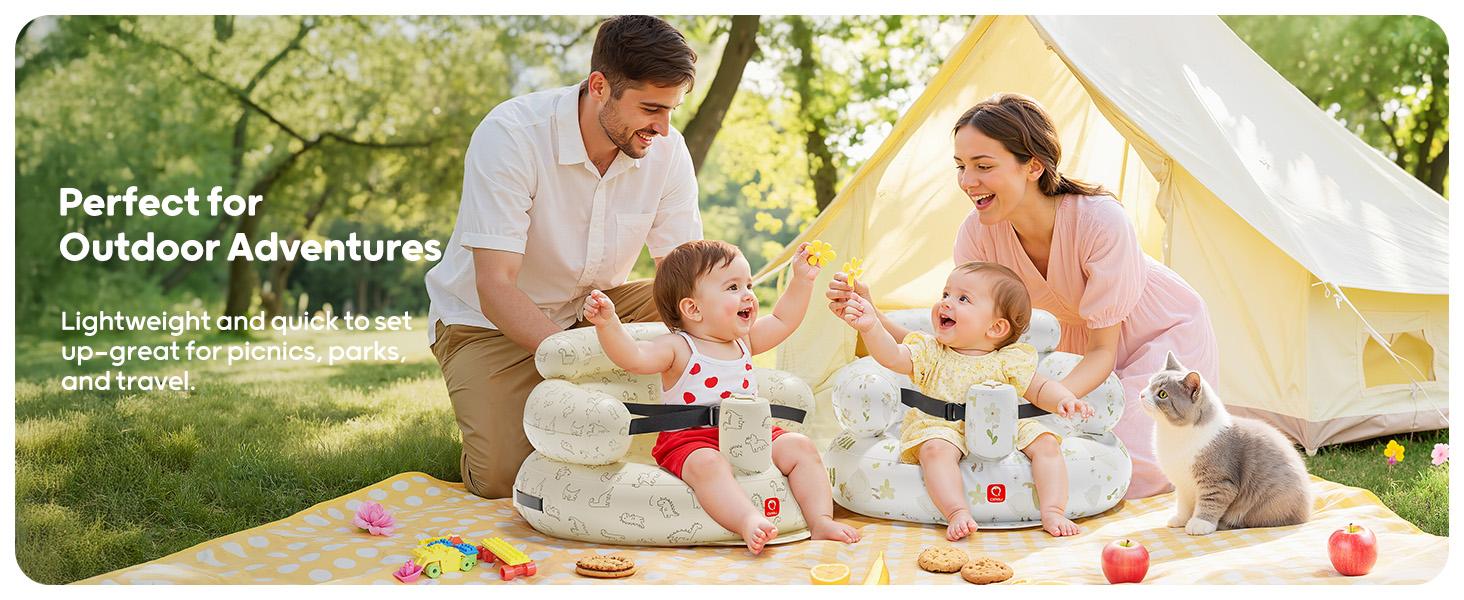 QPAU Inflatable Baby Seat with Safety Harness for Babies 3 Months & Up, Baby Floor Seats for Sitting Up, Baby Seats for Infants, Blow Up Baby Chair with Built in Air Pump (Dinosaur) QPAU Inflatable Baby Seat with Safety Harness for Babies 3 Months & Up, Baby Floor Seats for Sitting Up, Baby Seats for Infants, Blow Up Baby Chair with Built in Air Pump (Dinosaur)