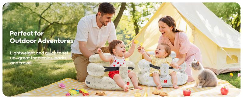 QPAU Inflatable Baby Seat with Safety Harness for Babies 3 Months & Up, Baby Floor Seats for Sitting Up, Baby Seats for Infants, Blow Up Baby Chair with Built in Air Pump (Dinosaur)