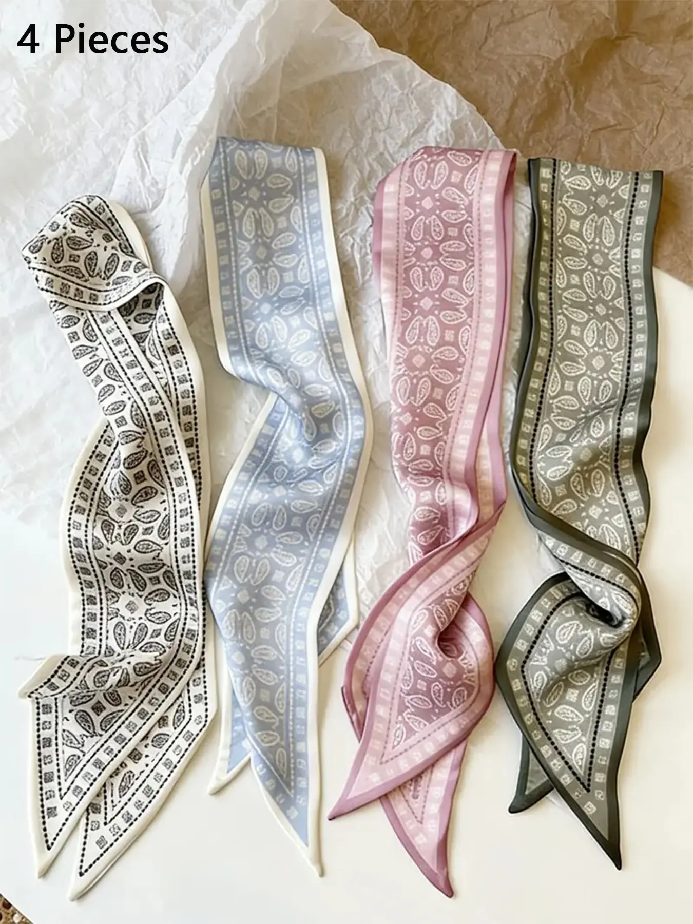 4 Pcs Silk Scarf Bag Decorative Strips, Long Thin Bag Decoration Ribbon, Luxury Atmosphere, Versatile Handbag Accessory, Adjustable Chain Extender, Scarf For Purse, Bag Hanging Decoration