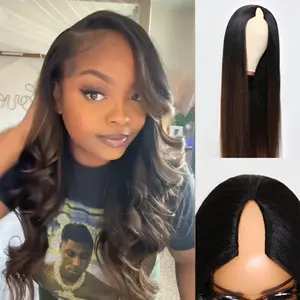 Nadula Lifesaver V Part Yaki Straight Chestnut Brown Ombre Color Lightweight Glueless Human Hair V Part Wig Super Natural No Stocking Cap TikTokShopStockUp