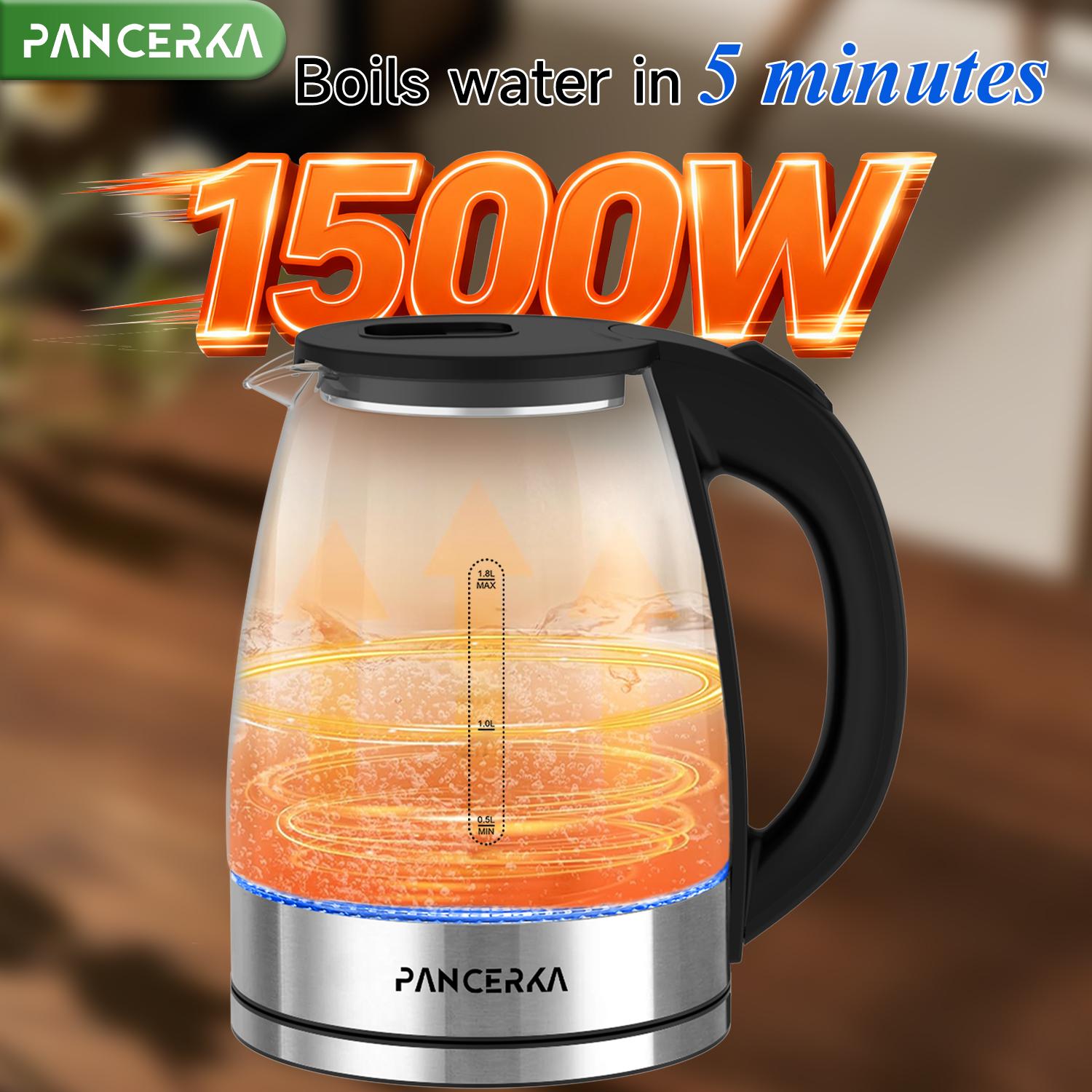 PANCERKA Electric Kettle 1.8L, 1000W Fast Boiling Tea Kettle with Auto Shut-Off, Wide Opening & BPA-Free, Stainless Steel Inner Lid & Filter for Home, Office, Tea, Coffee