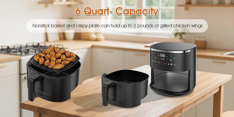 6QT Digital Air Fryer with Visible Window 8 Preset Functions Adjustable Temperature Timer 1550W Power for Crispy Fries Chicken & More Ideal Christmas Gift for Home Kitchen Appliances Multifunction