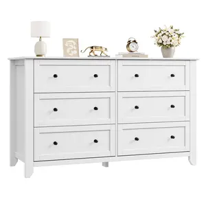 Garvee Upgarded Modern 6 Drawer Dresser - 54" Wide Large Wooden Storage Cabinet - Deep Drawers, Metal Knobs - Organizer for Entryway, Hallway, Closet, Kids Room