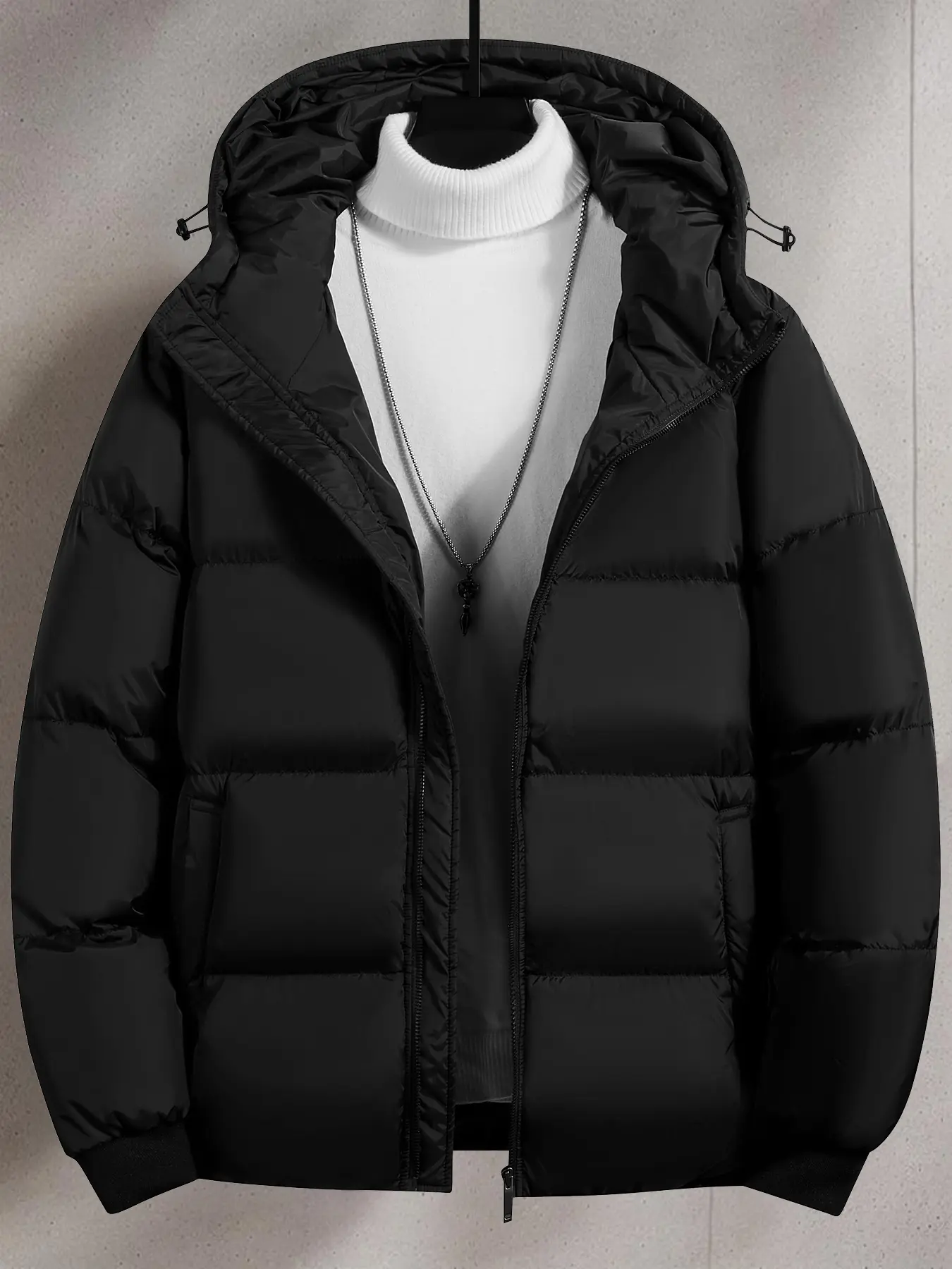 Men's Plain Pocket Zip Up Thick Warm Hooded Puffer Coat, Regular Fit Long Sleeve Padded Winter Coat, Casual Tops Beige Black jackets oktoberfest outfit winter coat boyfriend Menswear