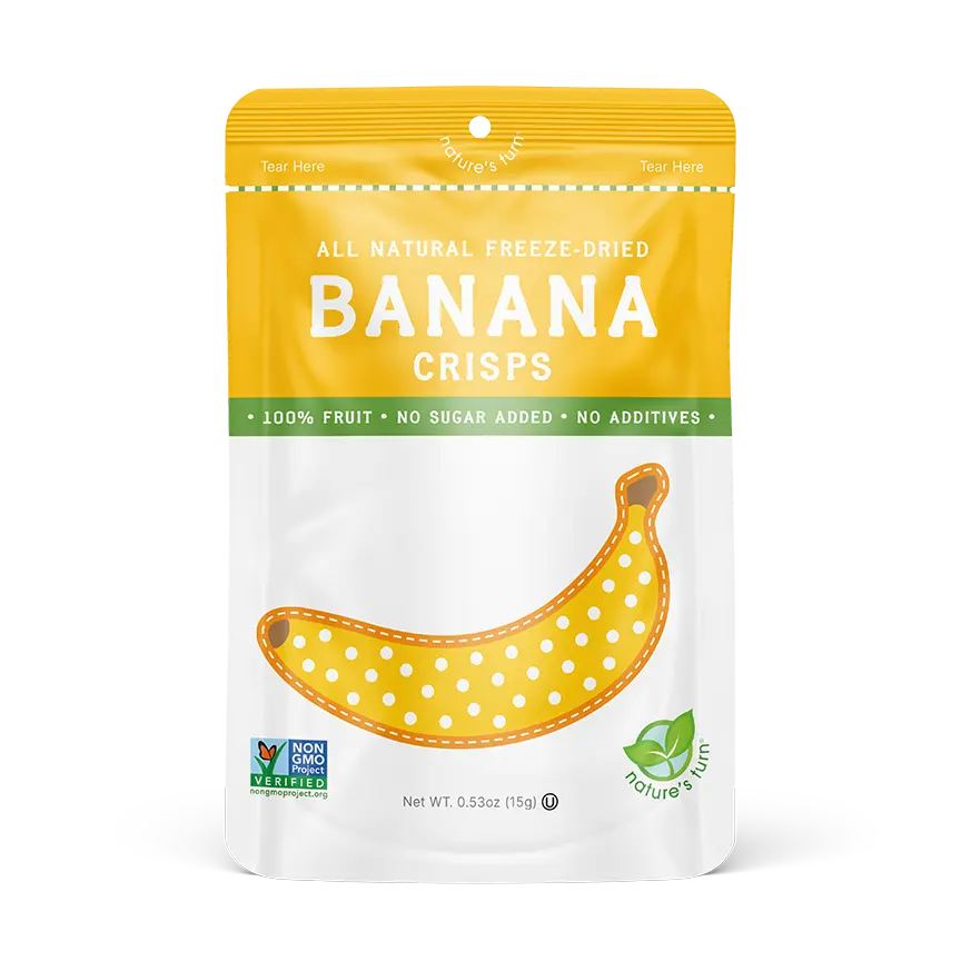 Nature's Turn Natural Freeze-Dried Banana Crisps Snack - Low Sugar, No Additives, 100% Bananas, Non-GMO, Vegan Paleo, Resealable Pouch, Perfect for Kids & Outdoor Use