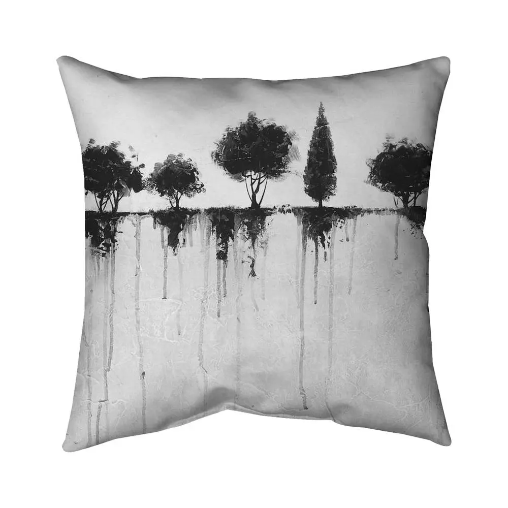 360 Stand 18x18 in. Abstract Black Trees Throw Pillow - Nature Art Polyester Print, UV-Protected, Industrial-Look Indoor/Outdoor Pillow for Gray Living Room, Art-Inspired Standard Pillows