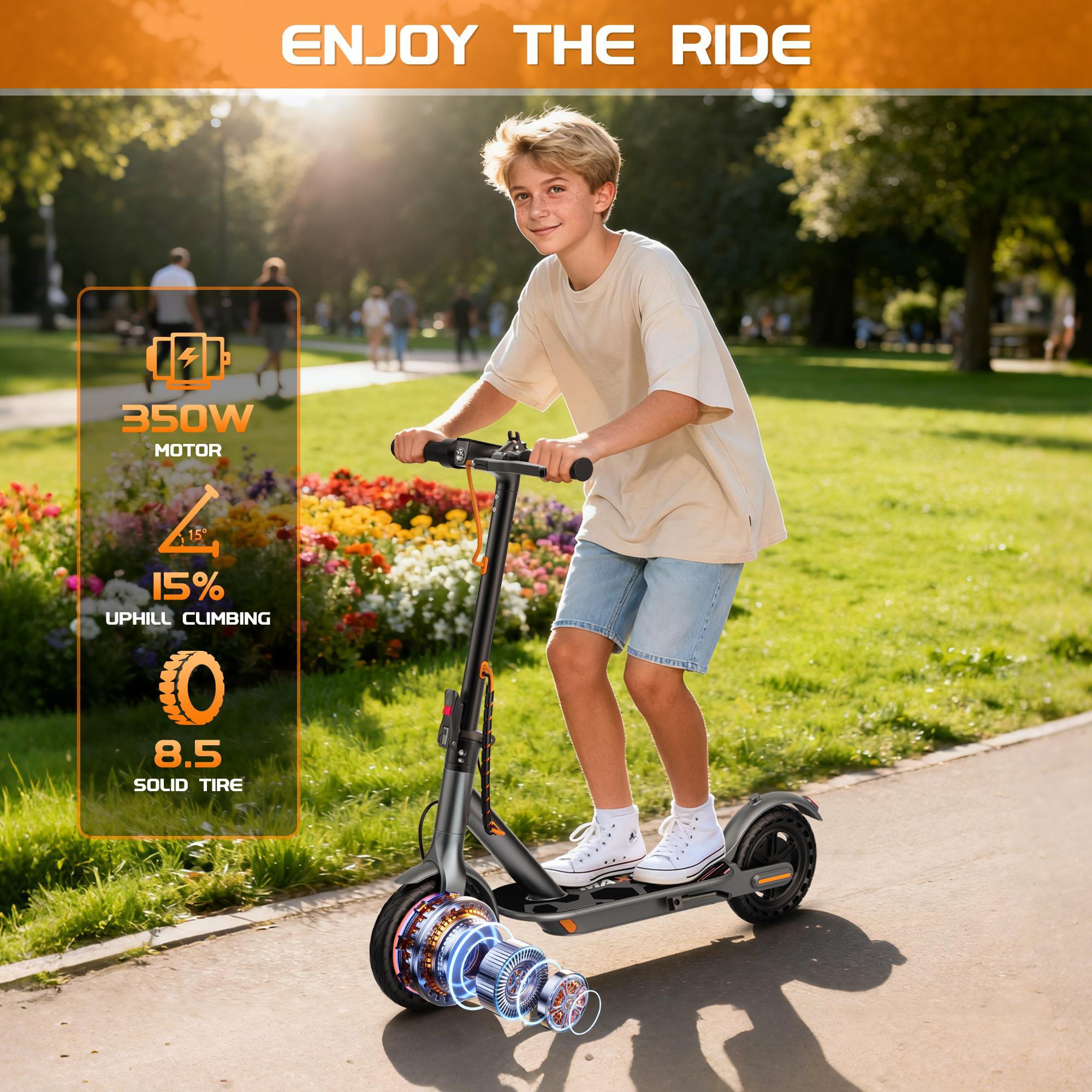 2026 Trending Orange Kids Electric Scooter | 350W Foldable E-Scooter for Teens Boys Girls | Dual Brakes 8.5" Solid Tires 15° Climb | Safe Outdoor Fun Ride Perfect Gift for Kids