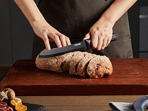 FOHERE Knife Set with Block 13 Pieces Stainless Steel Knife Sets for Kitchen with Built-in Sharpener Sharp Kitchen Knife Block Set with Granite Pattern, Anti-slip Handle Rust Resistant,Black Granite