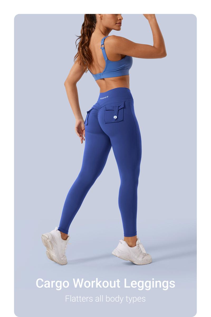 YEOREO CoreFlex Leggings with Pockets for Women Charm Scrunch Workout Leggings V Cross Waist Butt Lifting Gym Yoga Pants