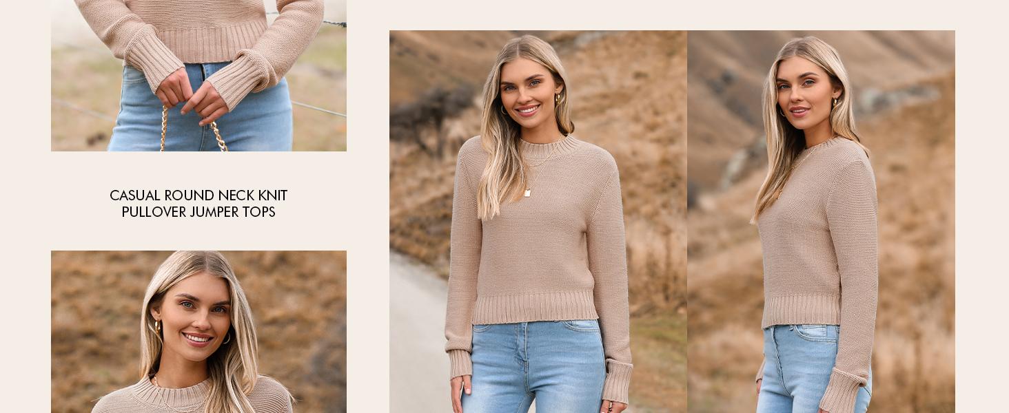 Women's Fall Crewneck Cropped Sweater Trendy Long Sleeve Ribbed Knit Pullover Jumper Tops