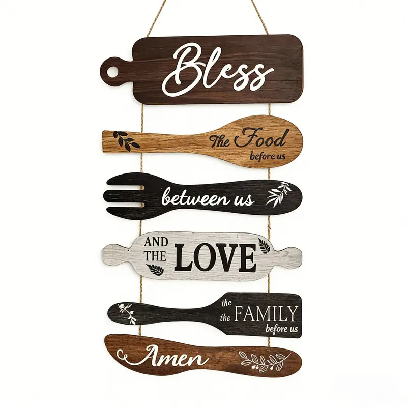 6Pcs Hangable Spoon-Shaped Rustic Wooden Cookware Set - Assorted Decorative Ornaments, Home Decor Products for Farmhouse Kitchen Aesthetic Room Decoration (Indoor Wall Hanging Display)
